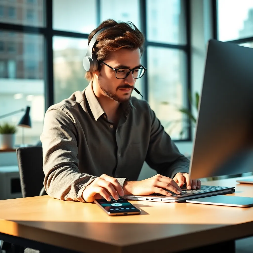 Professional in ontspannen houding tijdens korte energiepauze op kantoor