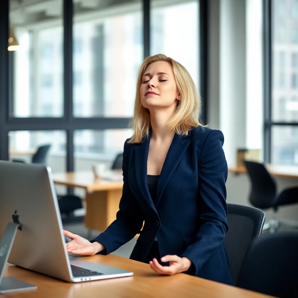 Professional die een mindfulness oefening doet op kantoor