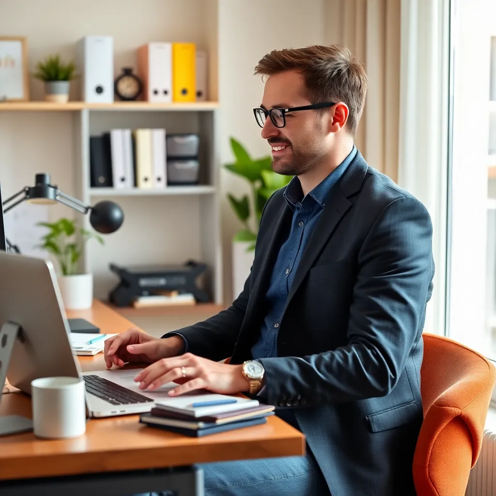 Professional die ontspannen werkt in een hybride werkomgeving